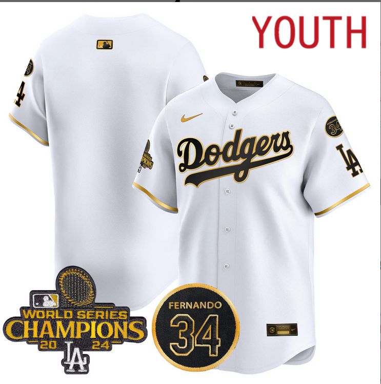 Youth MLB Los Angeles Dodgers blank white 2024 World Series Champions Patch Limited Jersey